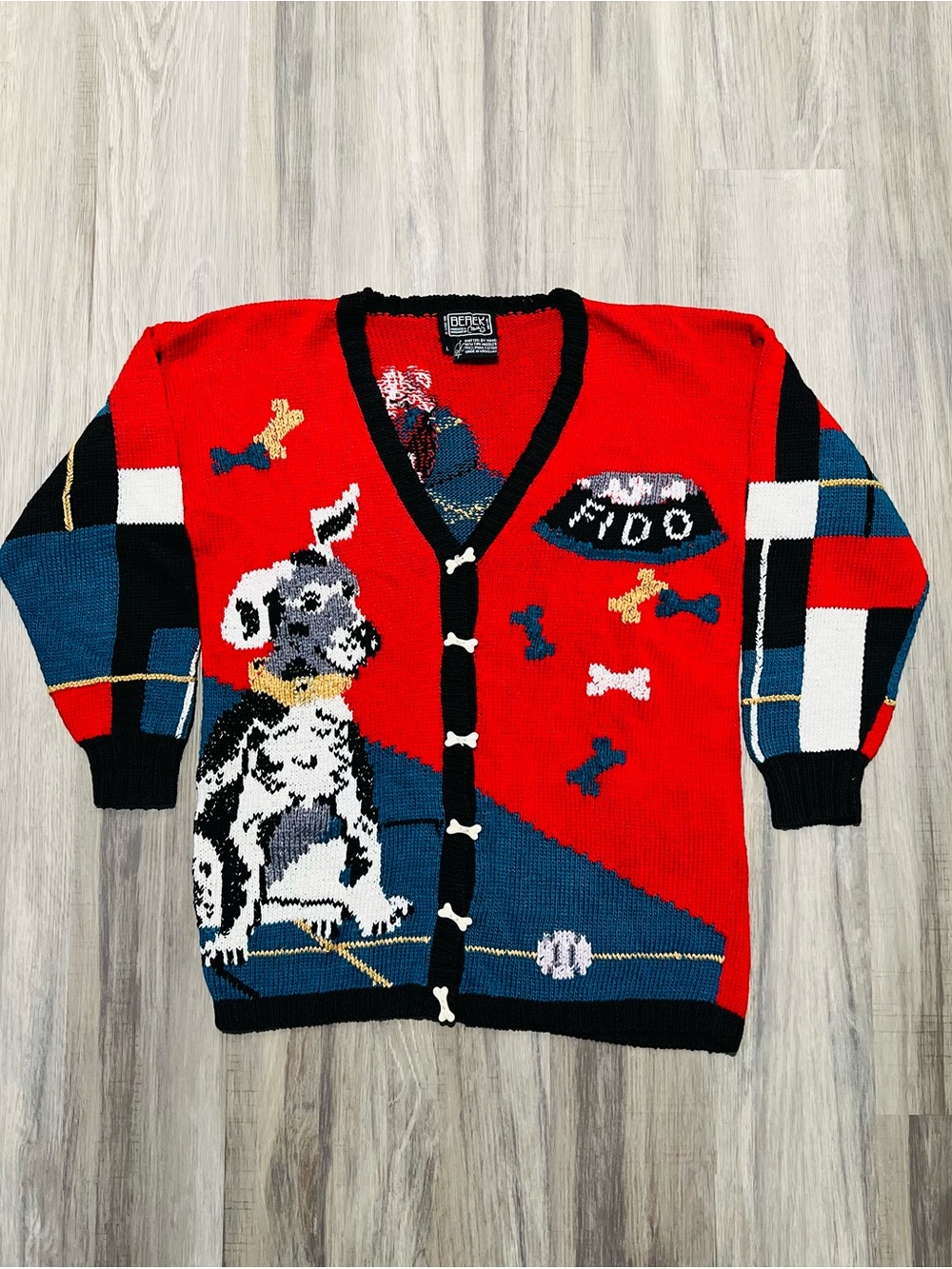 Vintage 1988 Berek Hand Knit Dog Novelty Cardigan Sweater size Large - Picture 4 of 8